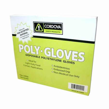 CORDOVA Poly Disposable Gloves, 1.25 mil Palm, Low-Density Polyethylene, L, 12 PK, Clear 4100L